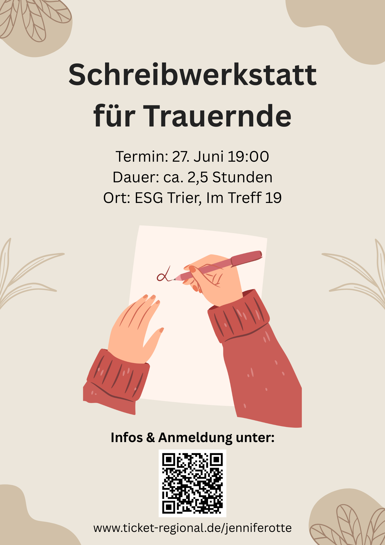 Flyer Schreibwerkstatt Trauernde Juni_