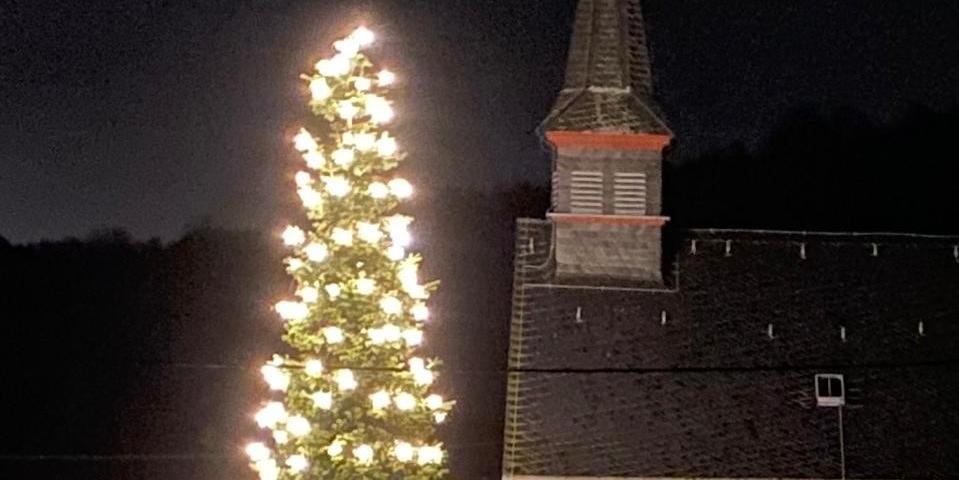 eine 12 Meter hohe Tanne mit Lichtern geschmückt neben der Kapelle St. Luzia in Filsch (c) Margit Müller eine 12 Meter hohe Tanne mit Lichtern geschmückt neben der Kapelle St. Luzia in Filsch