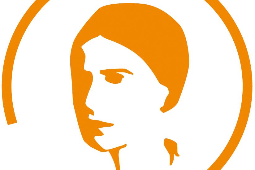 Man sieht eine einfarbig gehaltene Zeichnung mit einem Frauenportrait