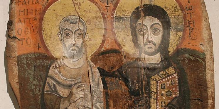 Christus und Abt Menas Koptische Ikone aus dem 8. Jahrhundert nChr