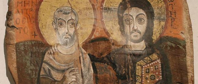 Christus und Abt Menas Koptische Ikone aus dem 8. Jahrhundert nChr