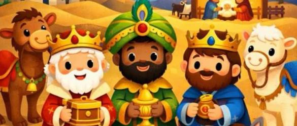 kindliche Figurenkrippe mit den Hl. Drei Königen