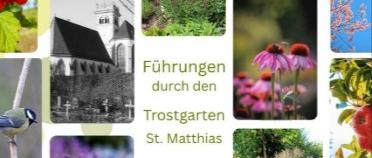 Plakat mit mehreren Motiven aus dem Trostgarten St. Matthias