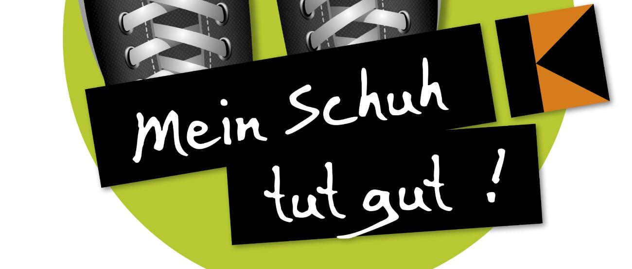 zu sehen sind ein Paar Sneakers in Schwarz weiß und das Logo der Aktion Mein Schuh tut gut!