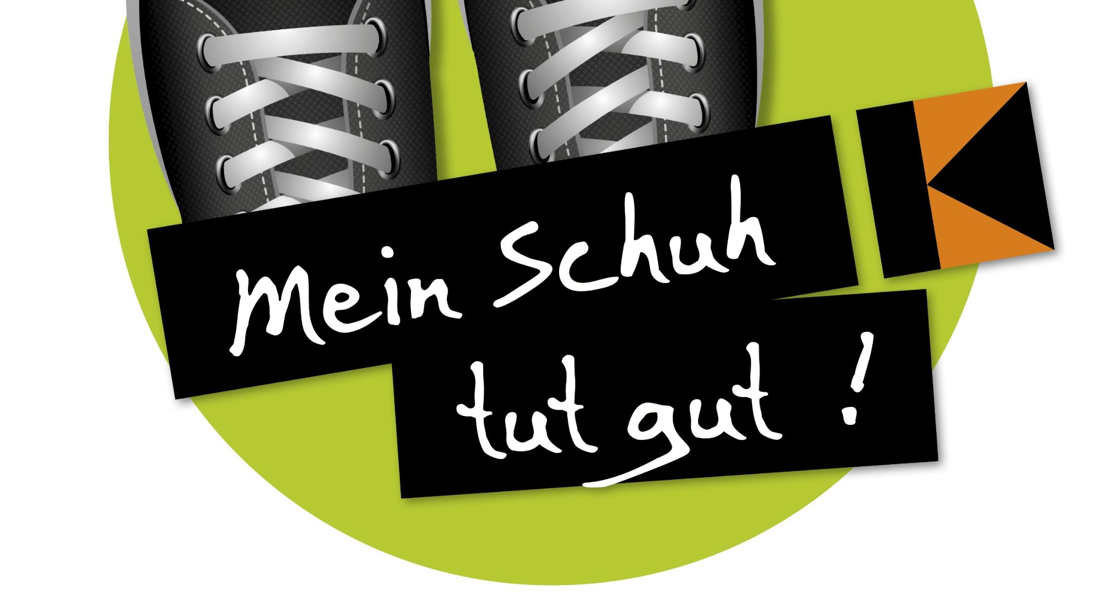 zu sehen sind ein Paar Sneakers in Schwarz weiß und das Logo der Aktion Mein Schuh tut gut!