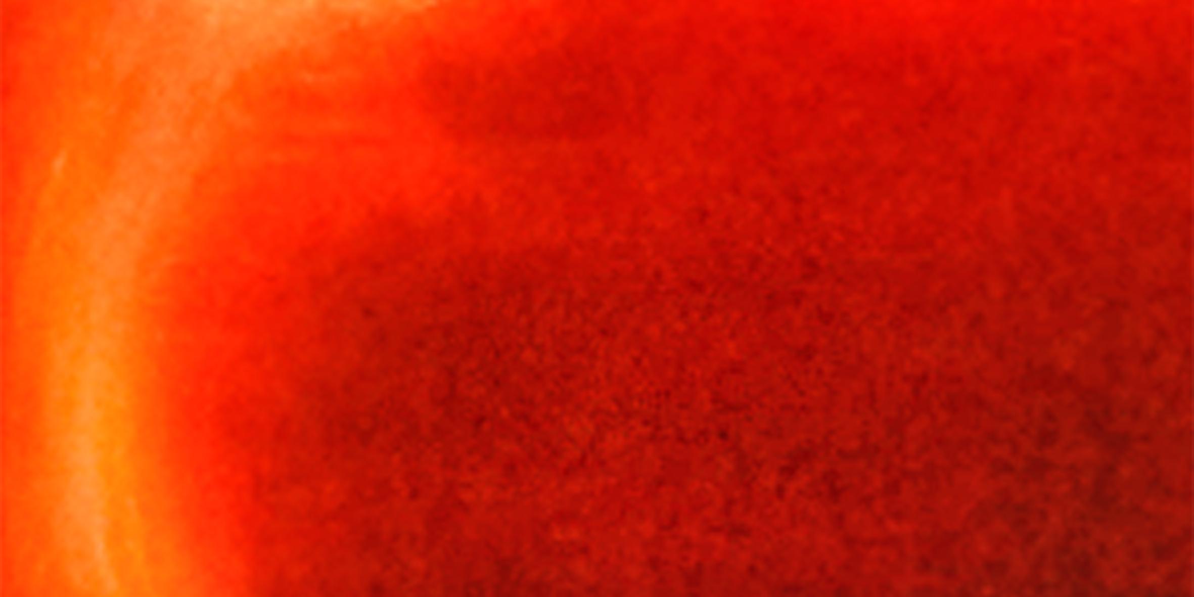 ein Bild in Rottönen, am linken Rand ist ein zarter gelber Halbkreis gemalt