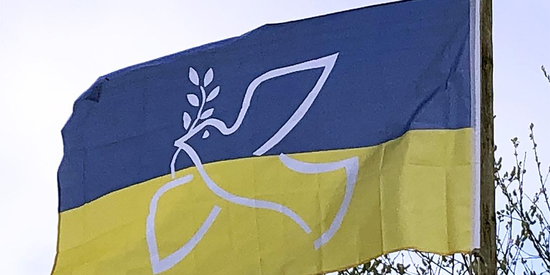 Ukraine-Flagge mit Friedenstaube