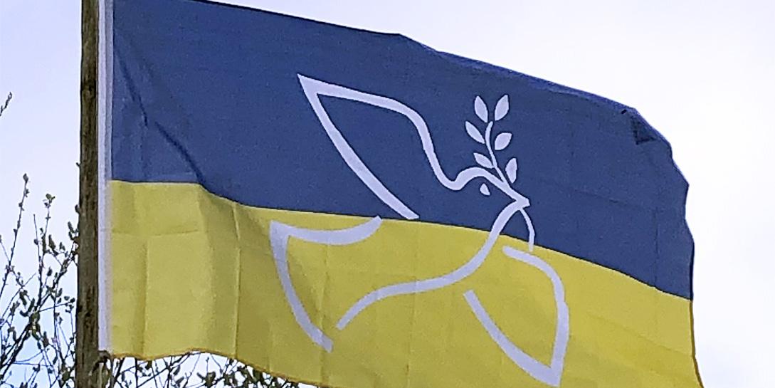 Ukraine-Flagge mit Friedenstaube