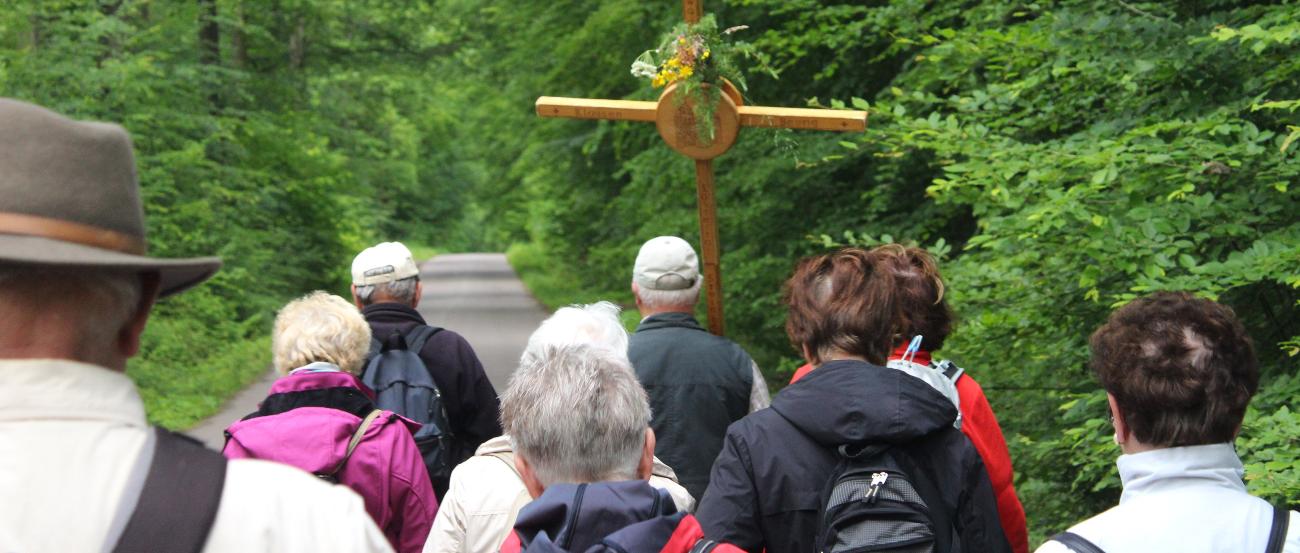 eine Gruppe von 8 Personen pilgernd unterwegs