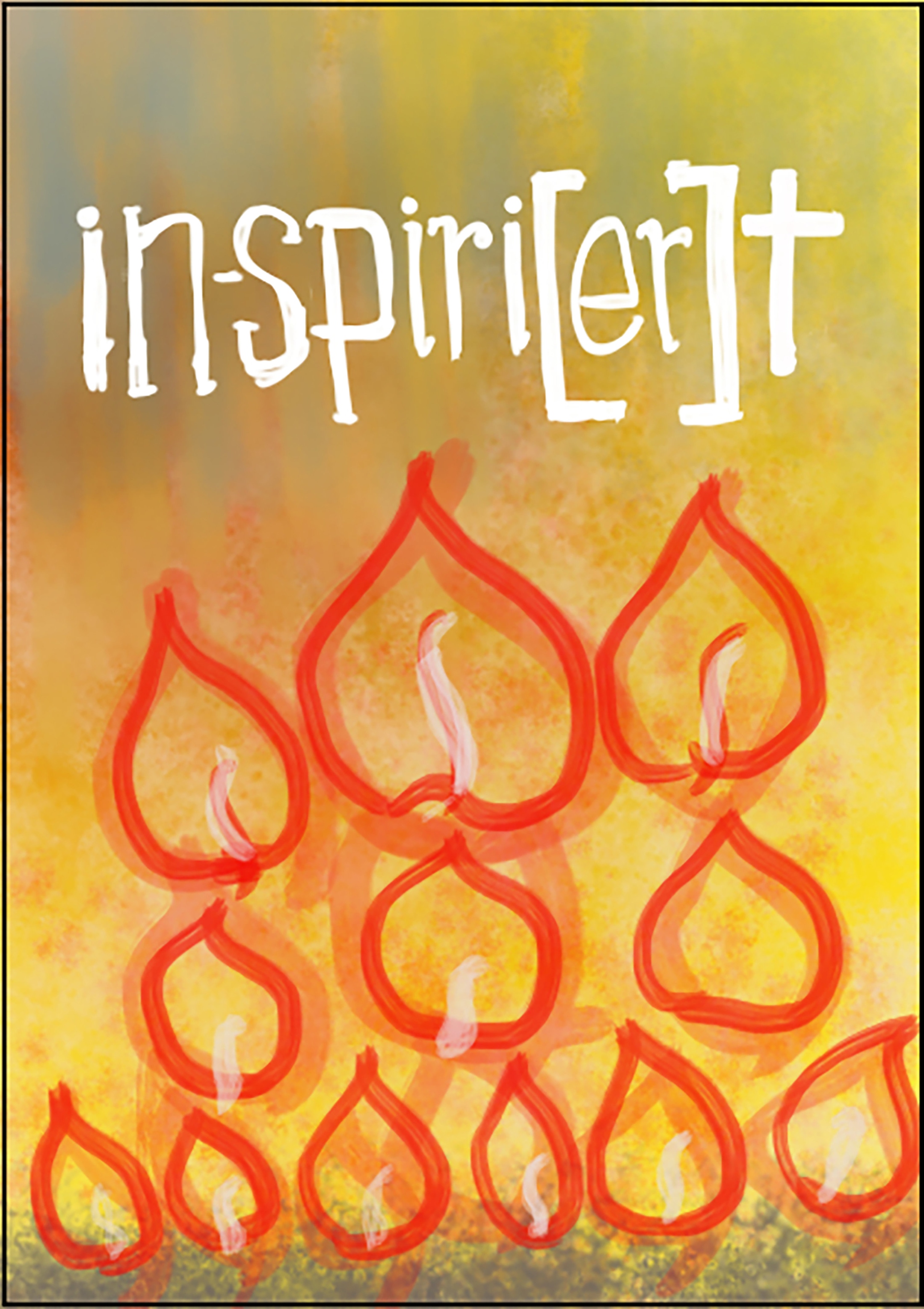 Flammenzungen als Feuer angeordnet und der Schriftzug inspiriert