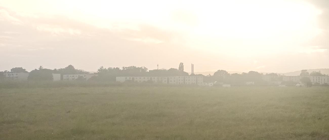 leuchtender Himmel über einer Weide